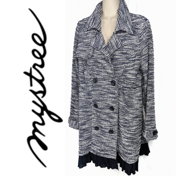 Mystree Sweaters - Mystree Navy Marled Double Breast Sweater Coat ML